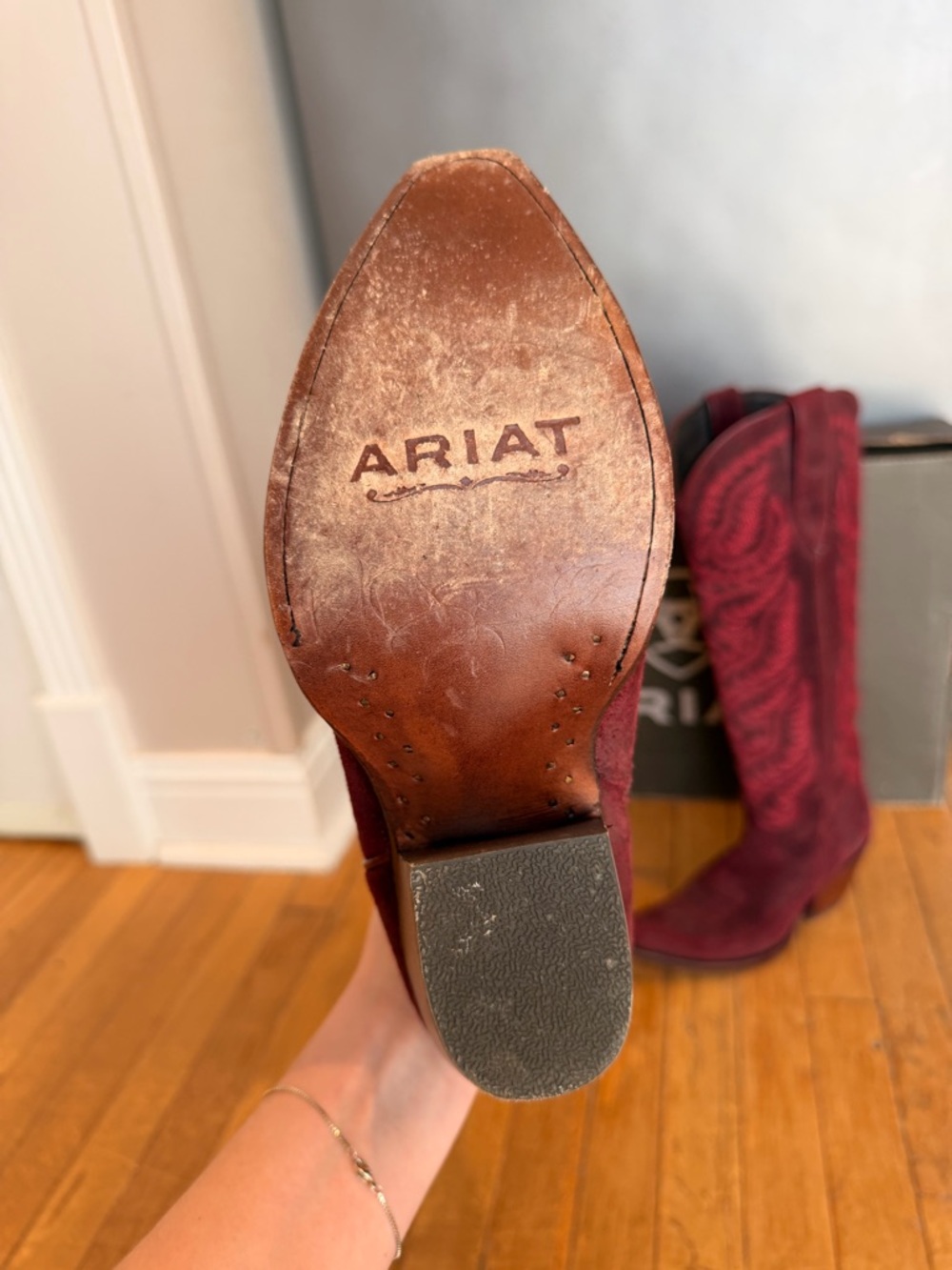 Ariat Red Maroon Suede Laramie X Toe Western Boot - Picture 6 of 8